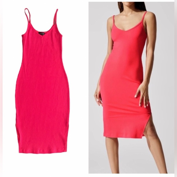 Carbon38 Dresses & Skirts - 🪷CARBONE38 RIBBED SOFT NEON PINK MIDI BODYCON DRESS.🪷BUY1GET1FREE